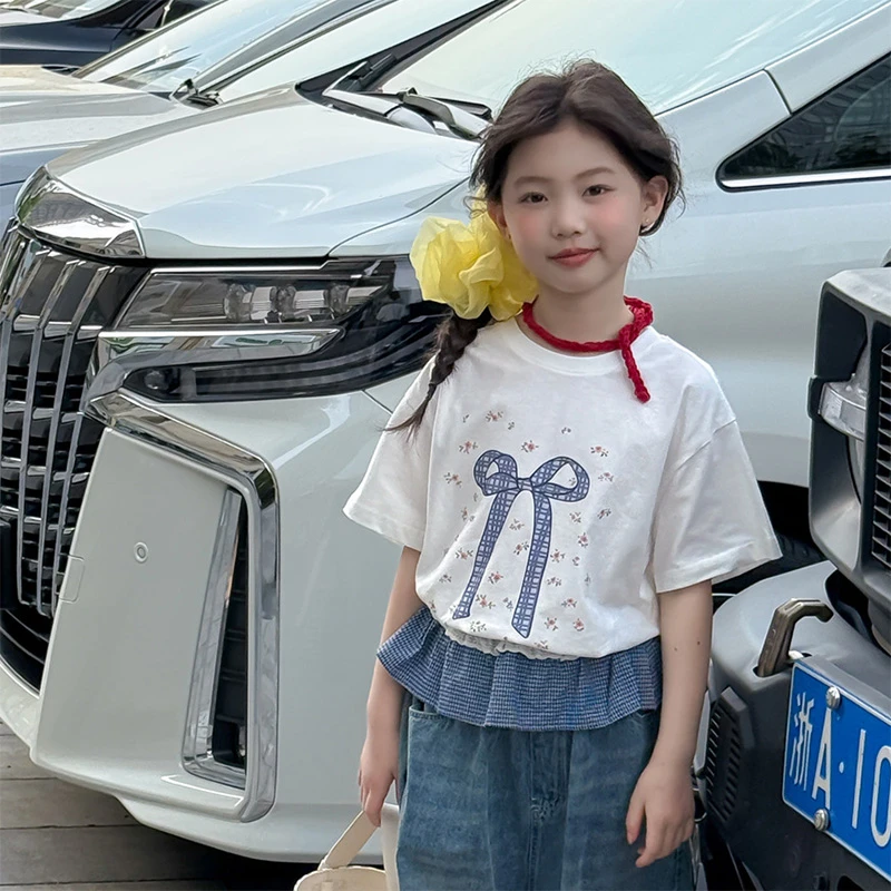 【破价款】醒妈家2025夏新品女童中大童蝴蝶结短袖T恤