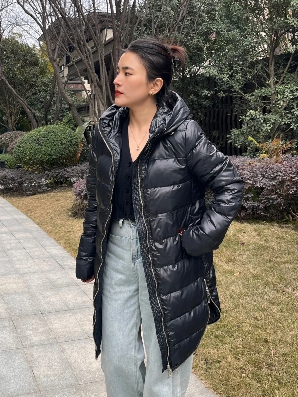 「ZJ」连帽加绒中长款外套