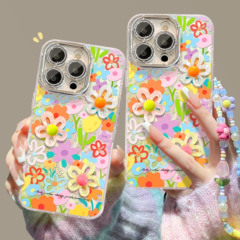 满屏花朵公仔适用苹果15华为vivooppo小米iPhone16精孔羽纱手机壳