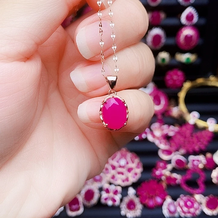 银S925镶嵌颈饰红宝石