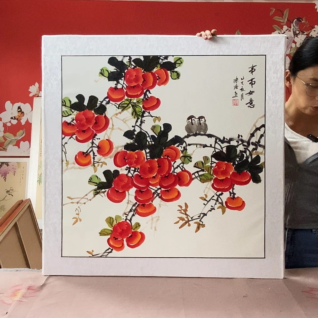 国画手写手绘国画作品带框包邮82✖️82