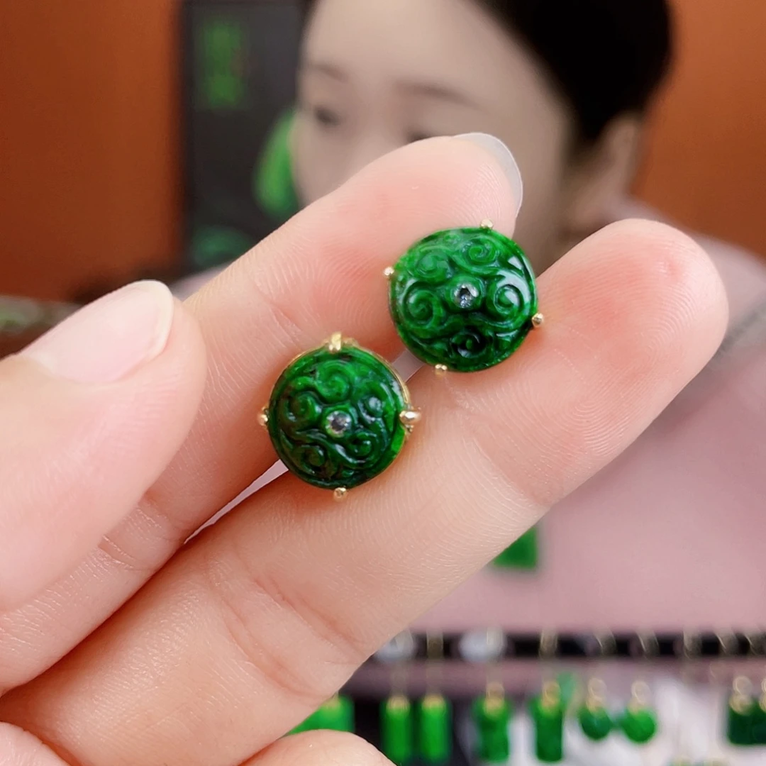 翡翠银S925镶嵌耳饰