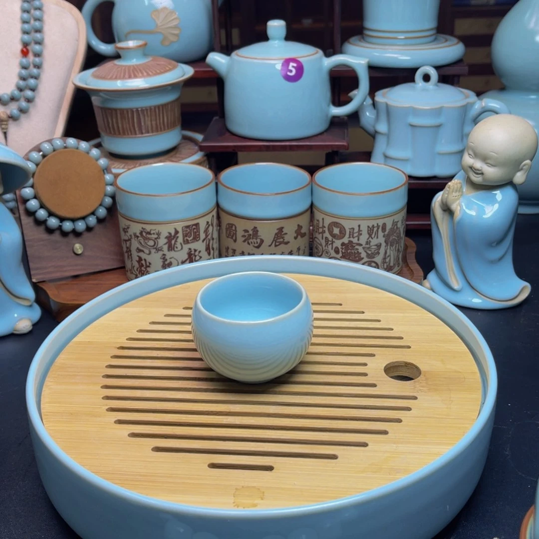 【闪购商品】摆件陶御龍汝州窑，单壶壶，天青，盖碗