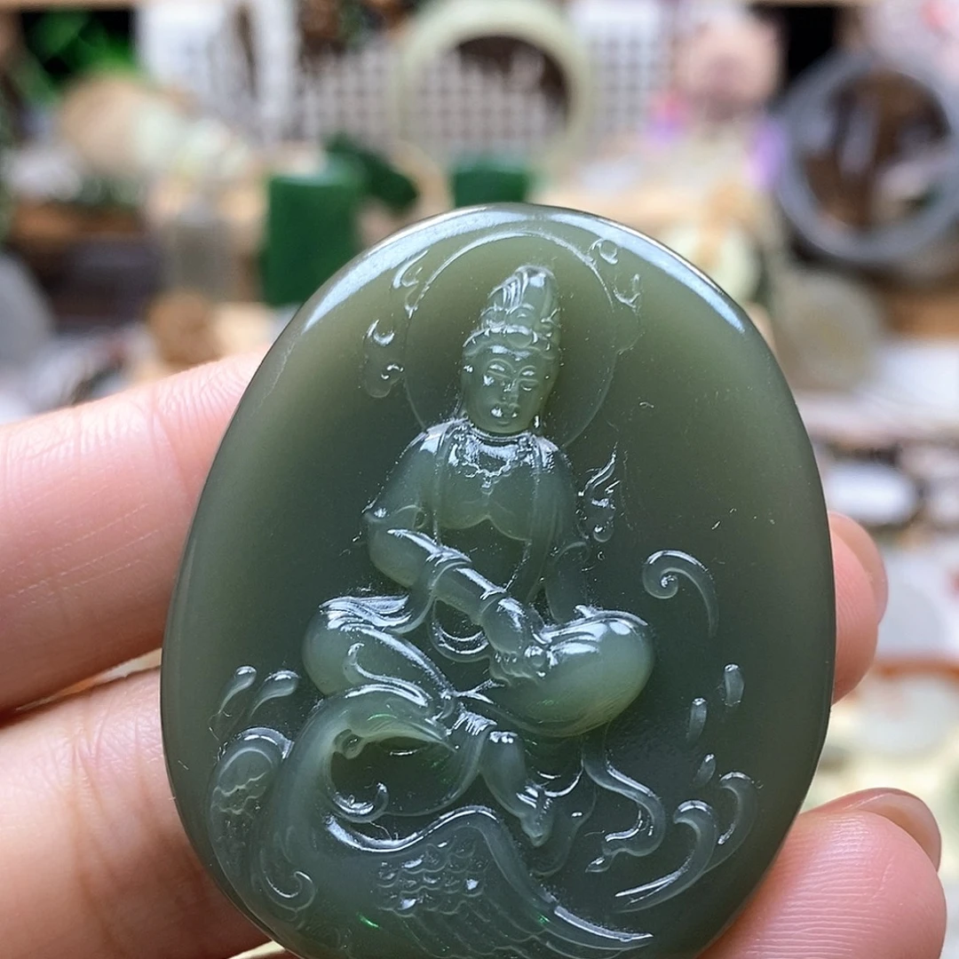 未镶嵌手串和田玉湖水绿观音牌
