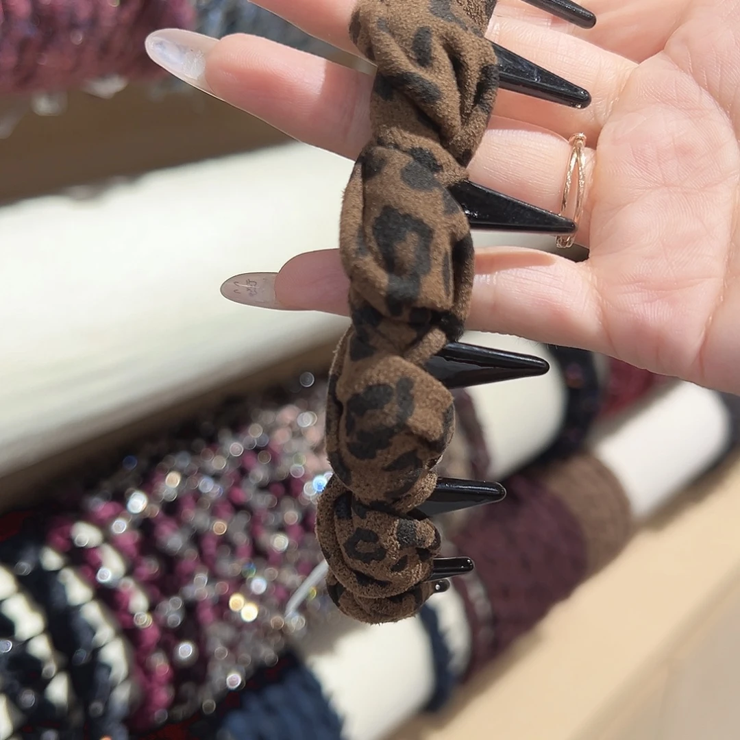 仿珍珠非金属豹纹带齿发箍