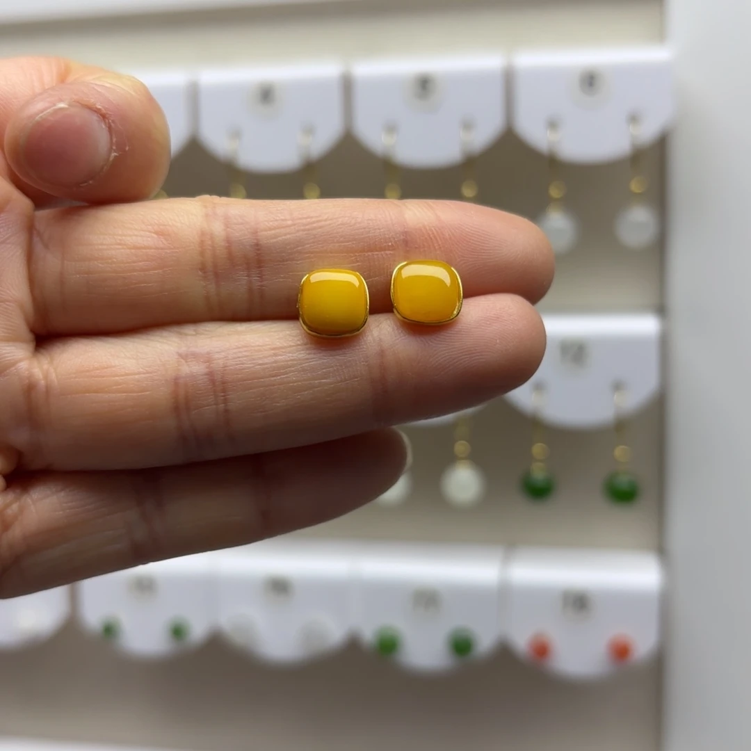 蜜蜡银S925镶嵌耳饰