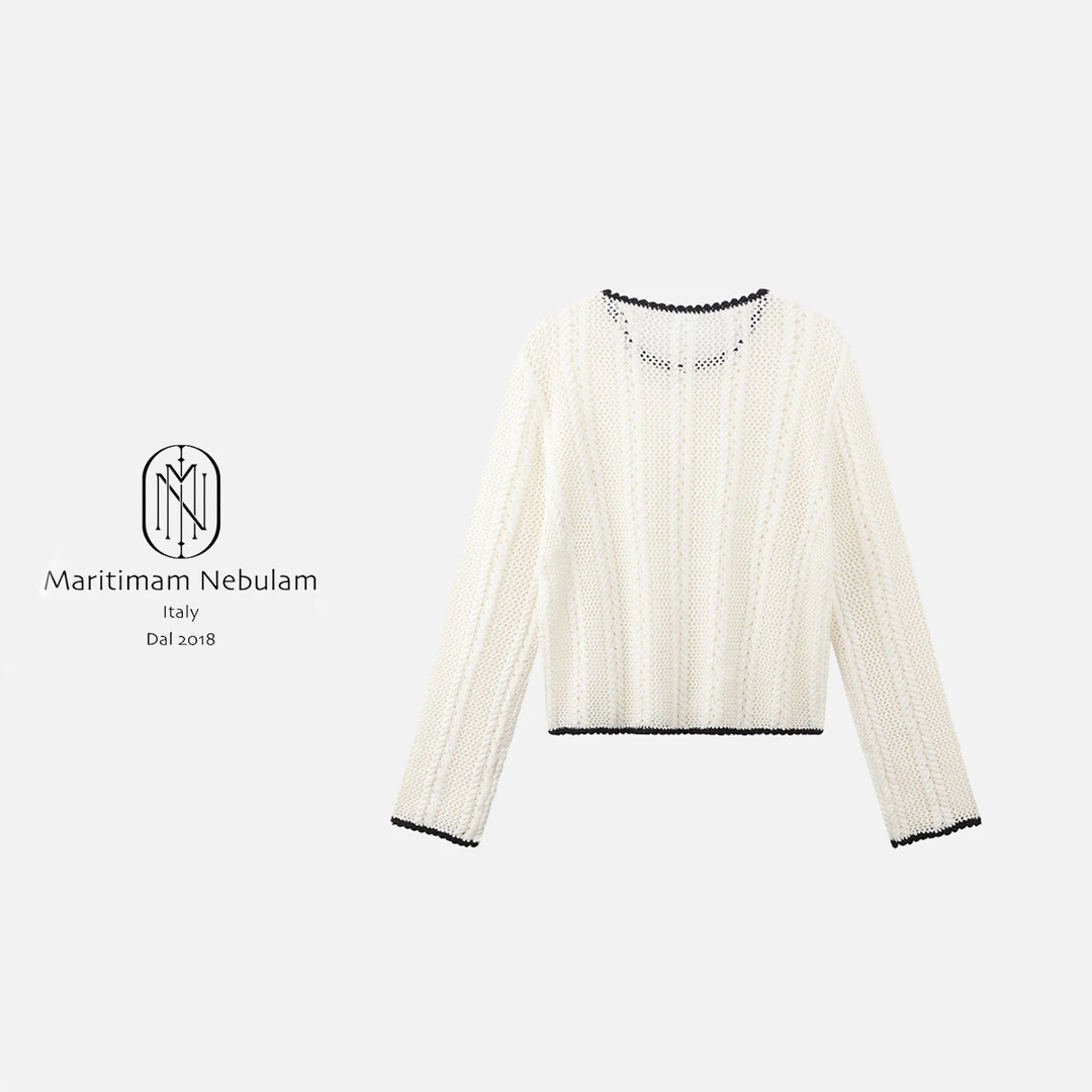 MN复古亚麻棉混纺针织衫镂空上衣 SZ1006