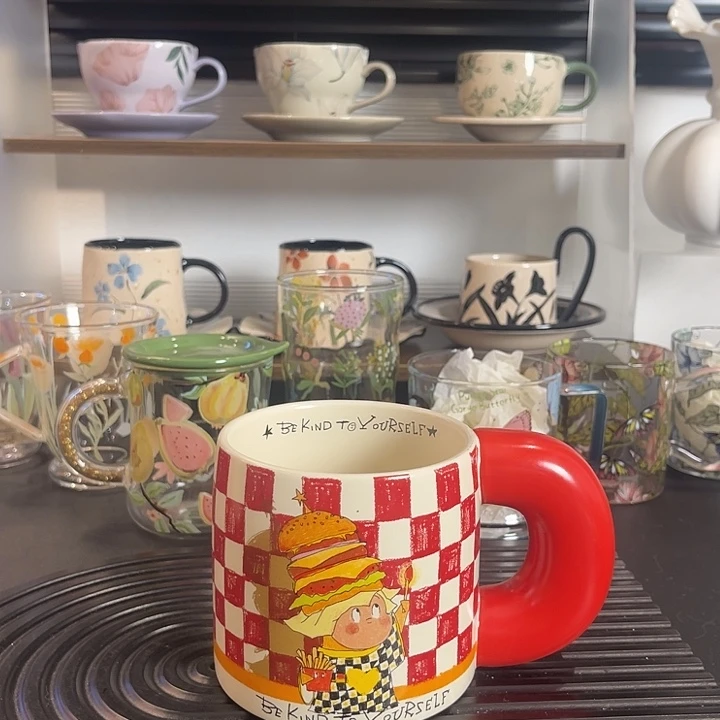 陶瓷星星仔大把手马克杯 红色