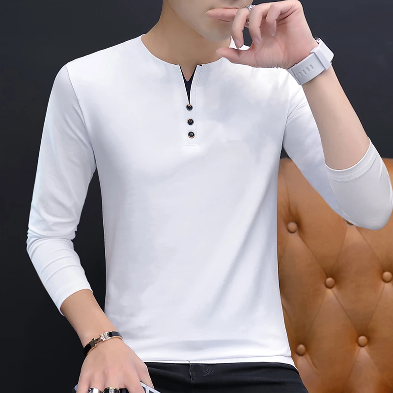 2025秋季新款爆款男装白色内搭打底衫男式长袖t恤男款衣服上衣