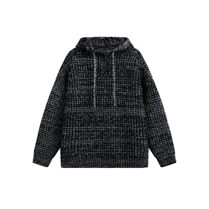 M2629秋冬季带帽针织毛衣复古慵懒套头花毛衣男外套现货