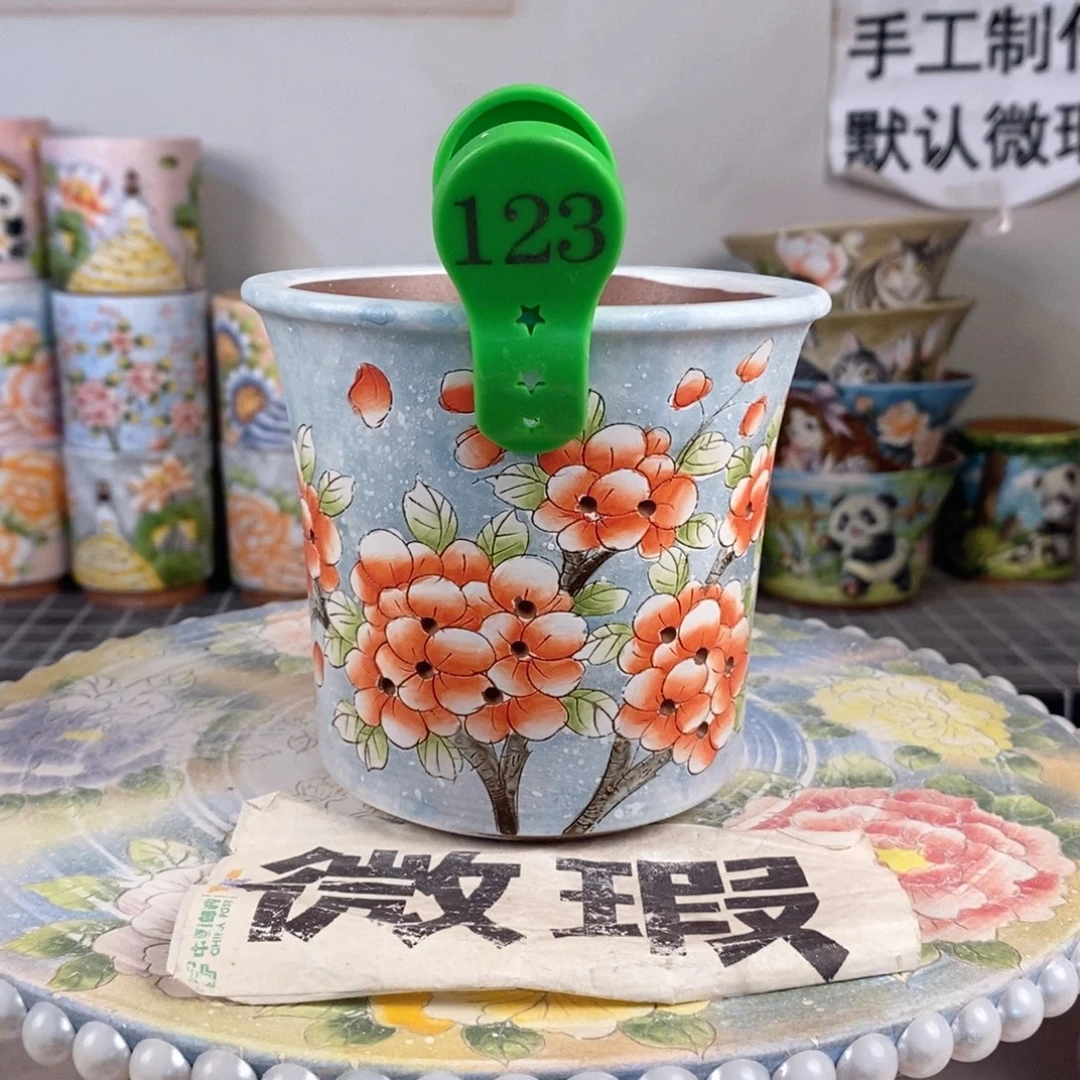 紫砂花盆红陶手绘花盆