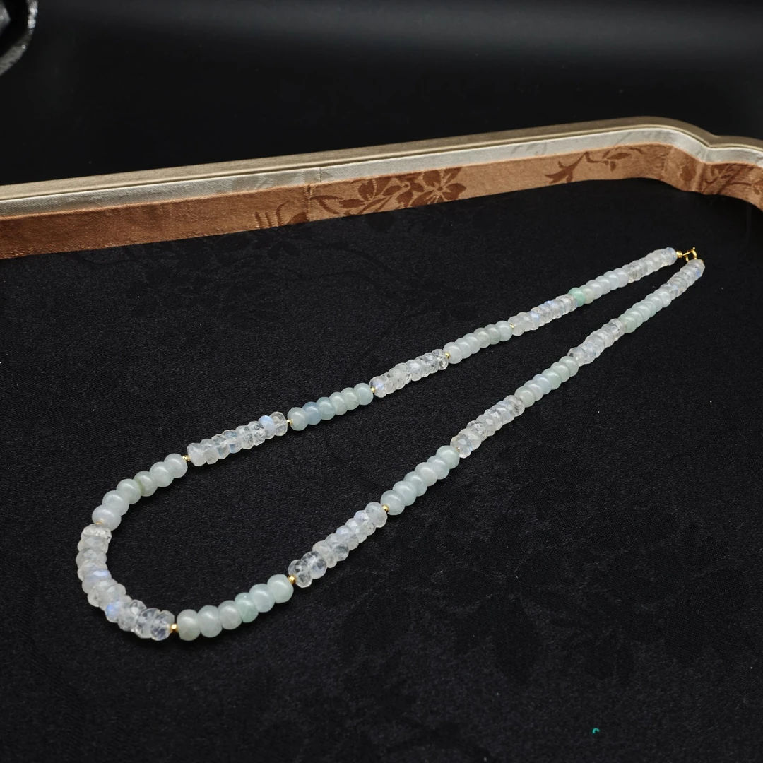 JUSTARRY【今夜白】18k金天然月光石翡翠锁骨项链(定位扣非18k金)