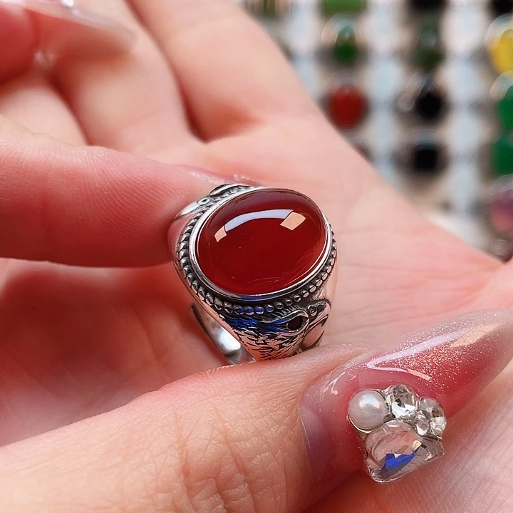 玛瑙/玉髓戒指银S925镶嵌