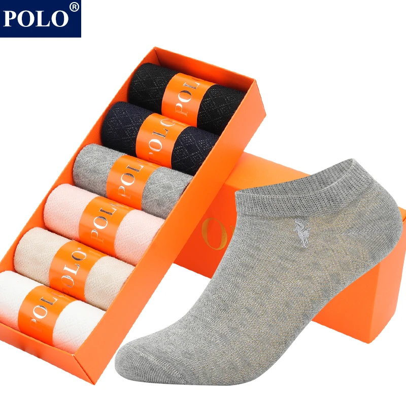 POLO网眼透气薄款春夏季低帮浅口船袜不掉跟无骨休闲百搭礼盒