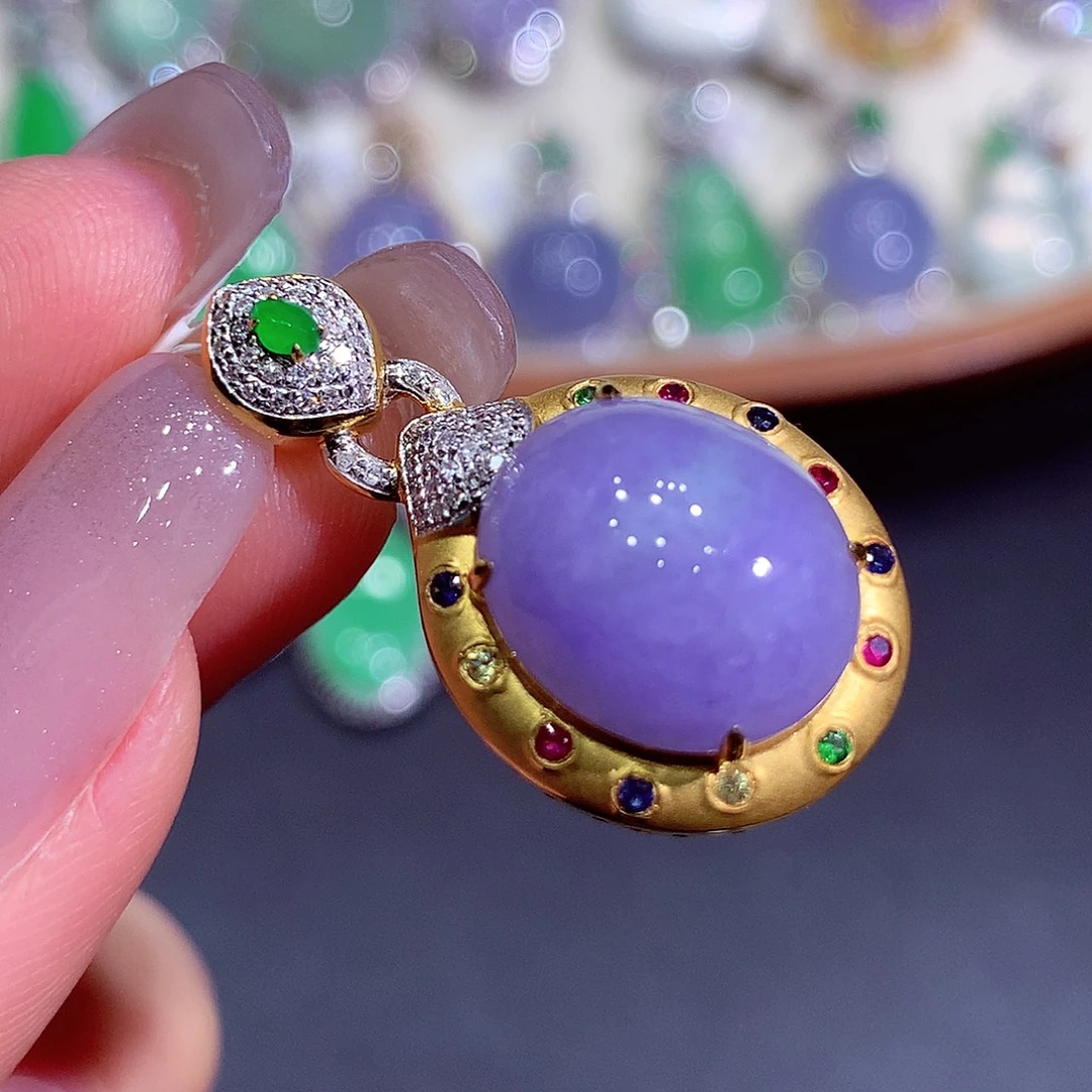 翡翠18K金镶嵌吊坠(不含链)