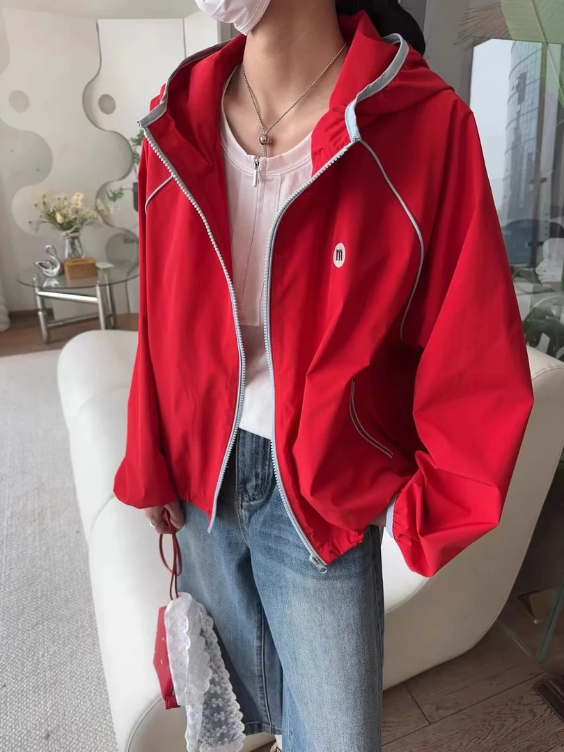董小姐/08 m豆拼接撞色连帽休闲外套女宽松百搭上衣