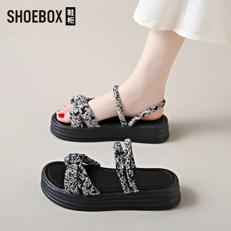 SHOEBOX鞋柜国风厚底凉鞋女2025新款夏季凉拖鞋女休闲沙滩鞋女