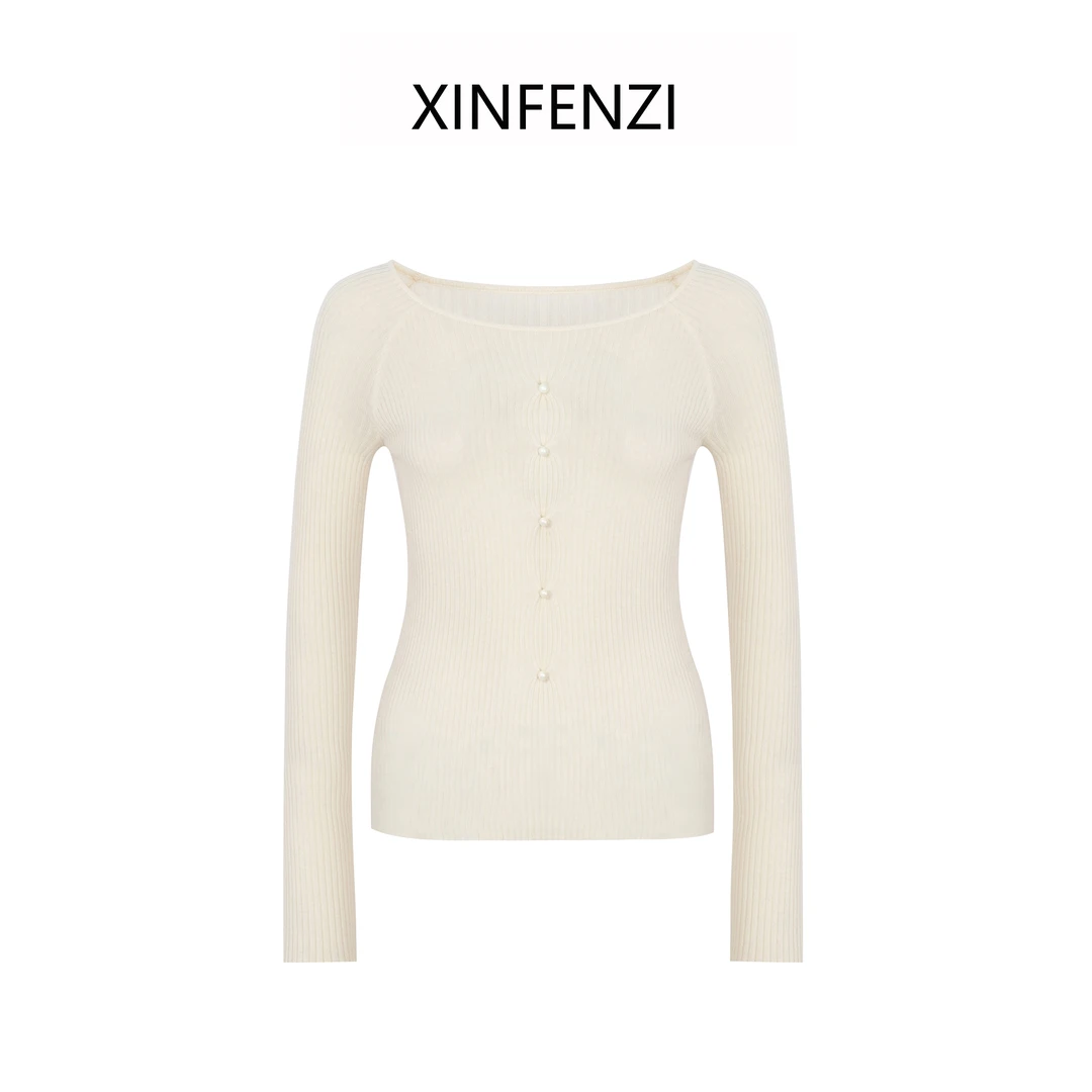 【云朵慕斯】XINFENZI 新款水溶羊毛坑条圆领毛衣35563