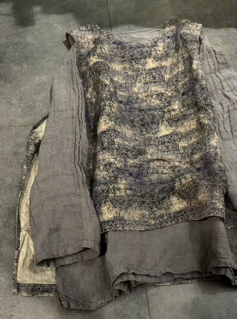 亚麻复古定制花色马甲