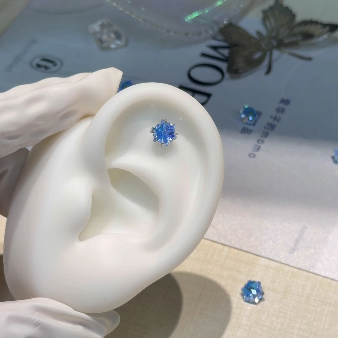 钛钢锆石耳饰 定制款 花型切锆石耳钉11号/爪镶款/单只