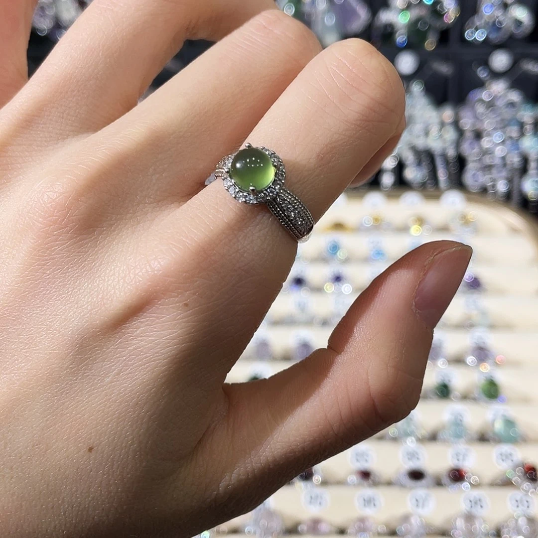 蛇纹石玉银S925镶嵌戒指戒指