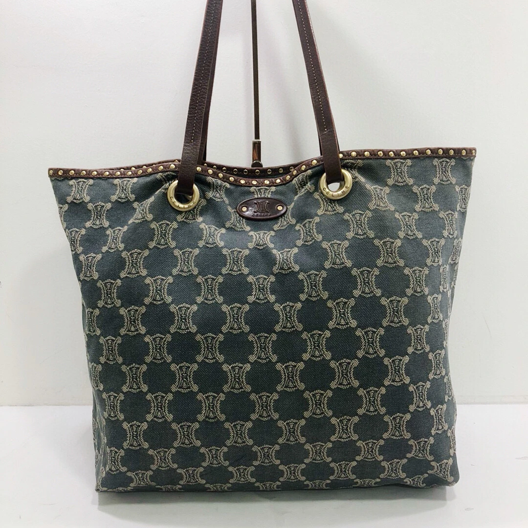 95新 Celine/思琳 拼色牛仔布拼皮购物袋手提单肩腋下包