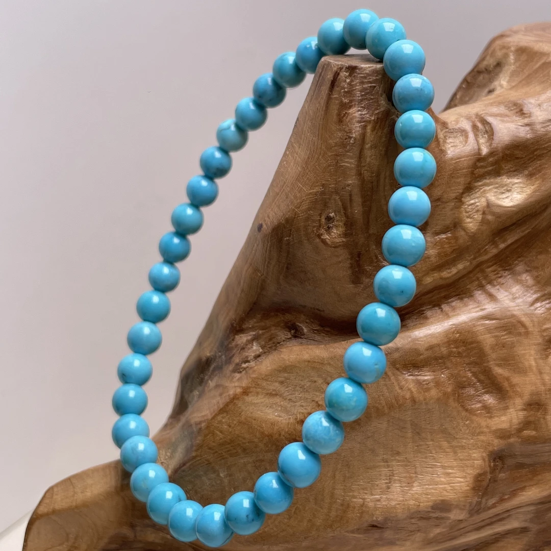 原矿绿松石云盖寺暴力蓝圆珠手串5mm重5.7克无水无油无科技干料