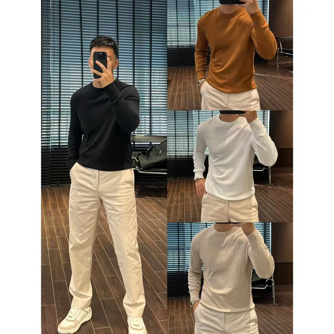【莱赛尔&桑蚕丝&棉】秋季男士长袖简约常规款百搭圆领T恤+6584
