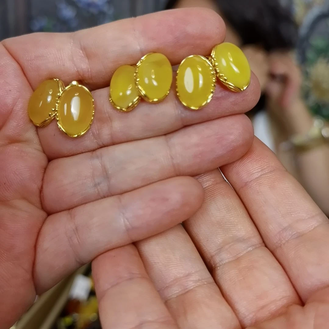 银S925镀金镶嵌琥珀耳饰多样性发货其一