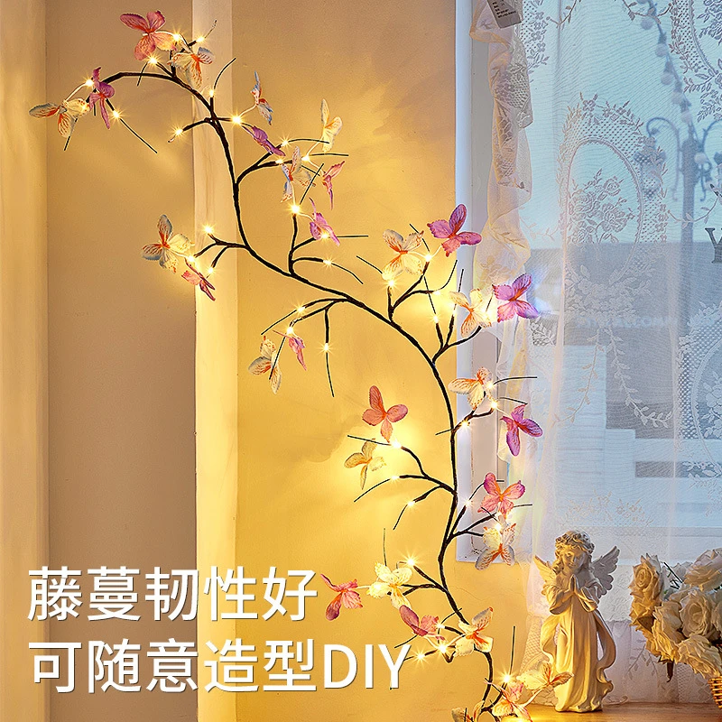 LED蝴蝶藤条灯树枝仿真布置室内装饰浪漫氛围灯卧室墙面造型灯