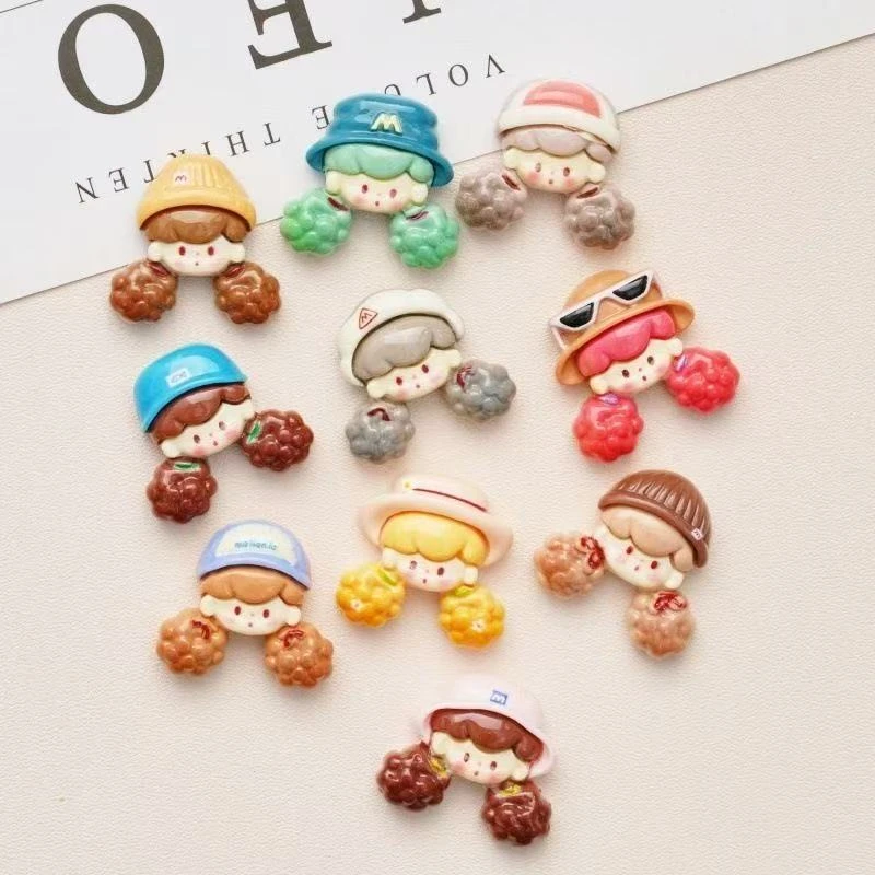 亮面卡通爆米花女孩头手工Diy 树脂配件