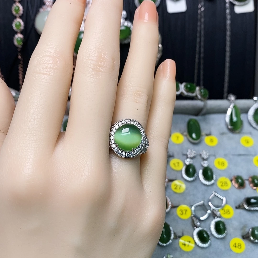 鹅***和田玉（碧玉）戒指银S925镶嵌