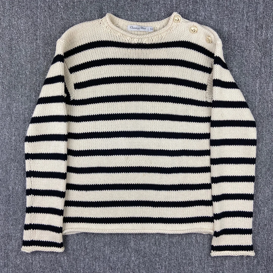 99新 DIOR/迪奥 2509114/36码/条纹提花圆领套头针织衫