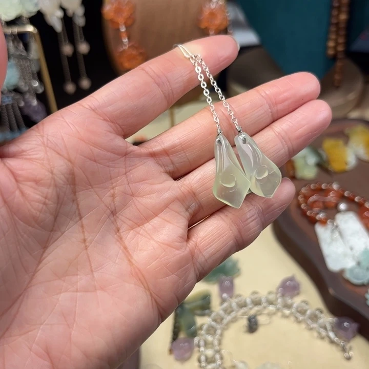蛇纹石玉银S925镶嵌耳饰