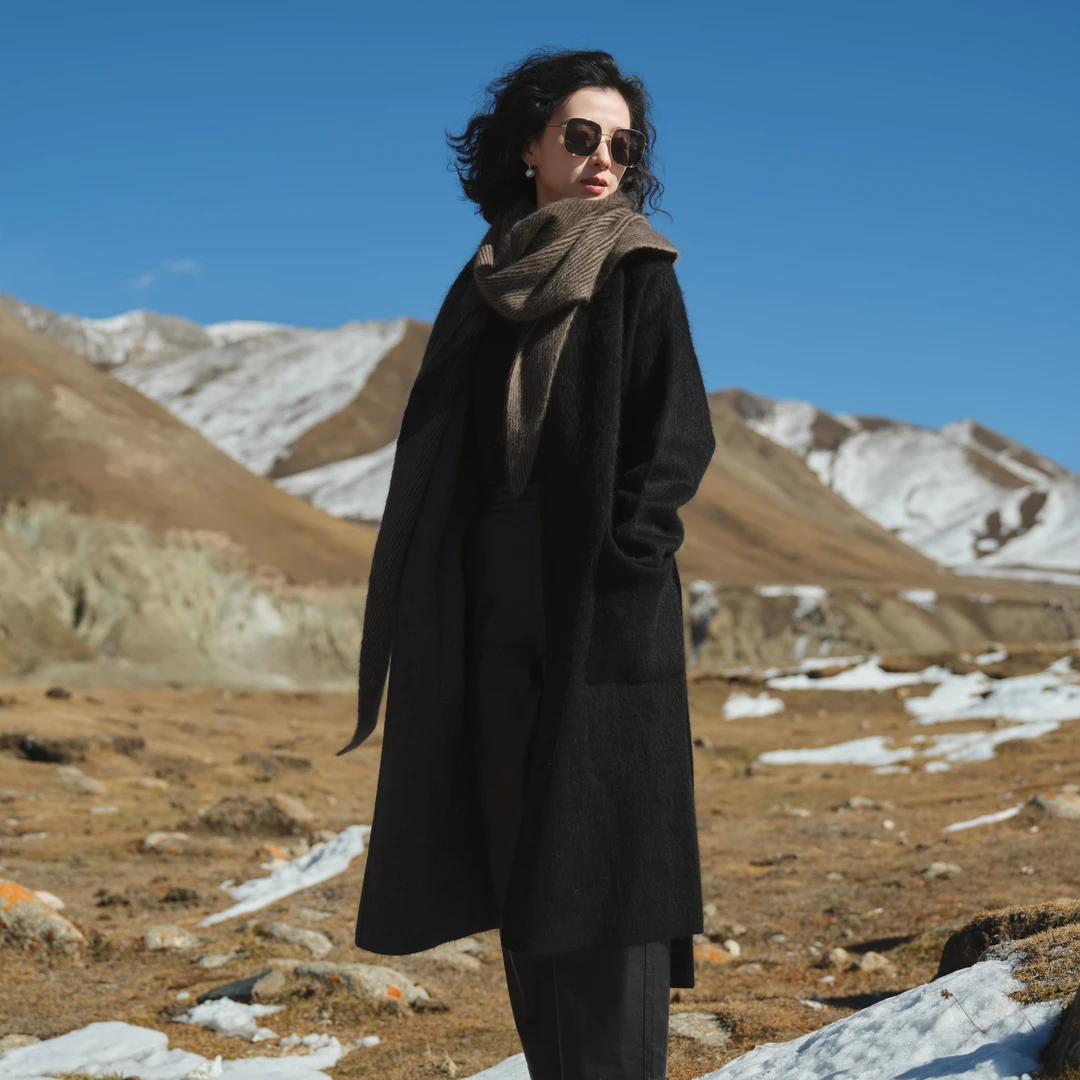 西子/【春色寄情人】牦牛绒拉绒工艺双面双穿针织长款大衣/DYTJ0799