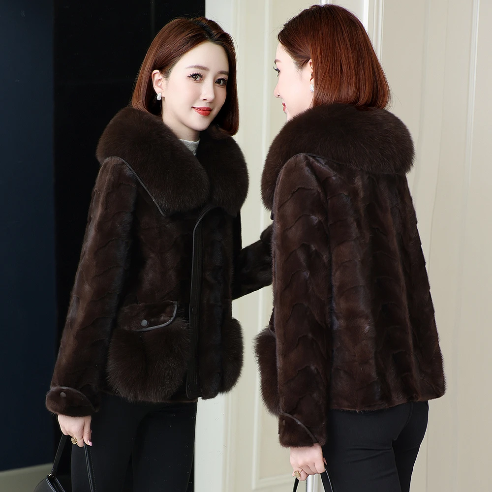 2025冬季新款海宁水貂毛皮草外套女短款真貂皮大衣小个子毛领外套