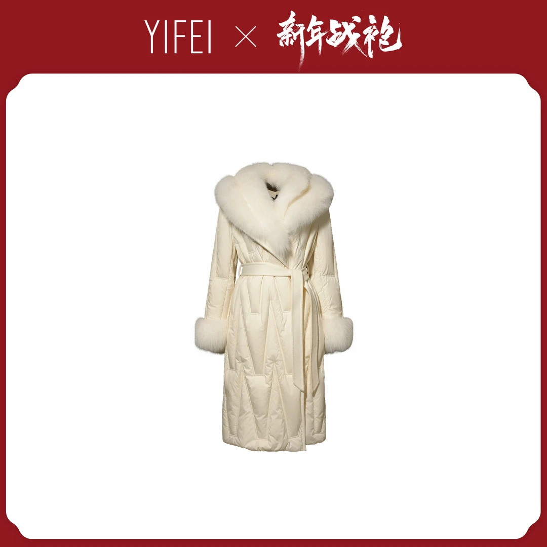 【艺菲专属】"初雪记忆"中长款过膝狐狸毛领白鹅绒羽绒服外套33326