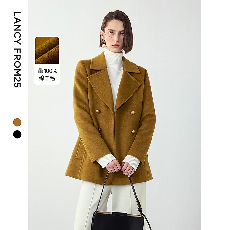 【小熊专属】朗姿复古纯羊毛通勤大衣2024年冬季新款时尚毛呢外套女