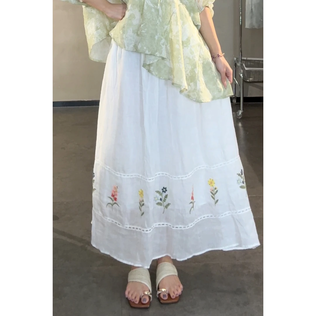 旻旻家夏季新款刺绣复古文艺百搭半身裙（70357）