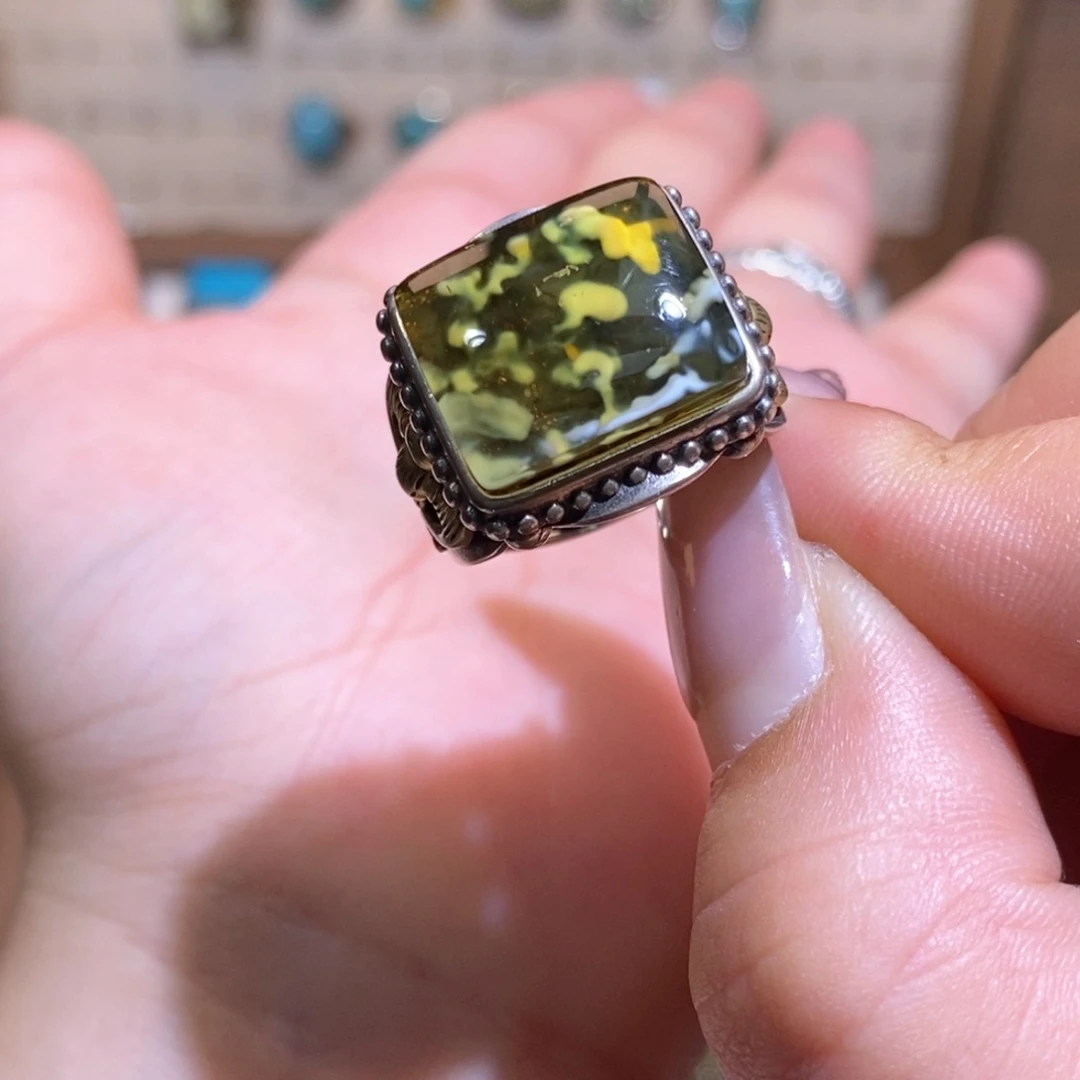 琥珀戒指银S925镶嵌D****?戒指