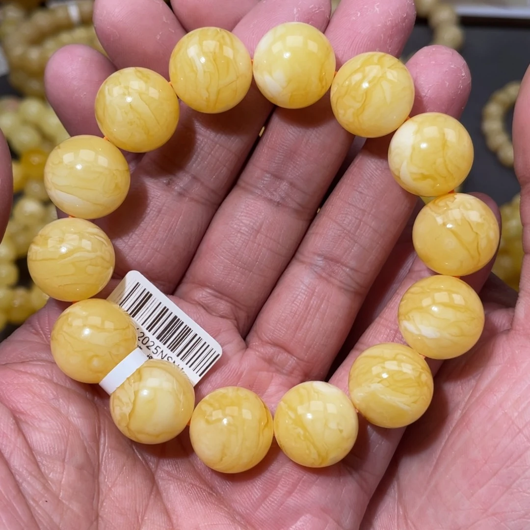 蜜蜡未镶嵌珠宝奇石16mm焦皮同料虎皮圆珠手串33.47