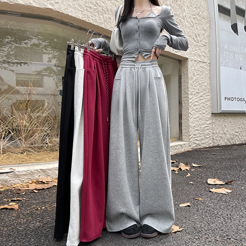 灰色运动裤女春秋冬胖mm大码直筒卫裤遮胯显瘦宽松慵懒休闲阔腿裤