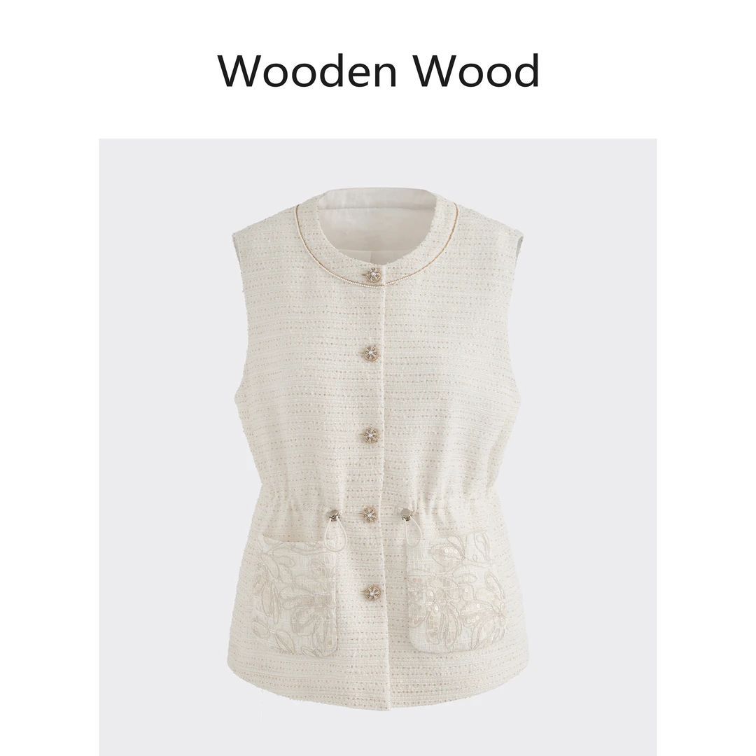 Wooden Wood“候鸟日历”高级感显瘦收腰百搭提花设计马甲W25XS548