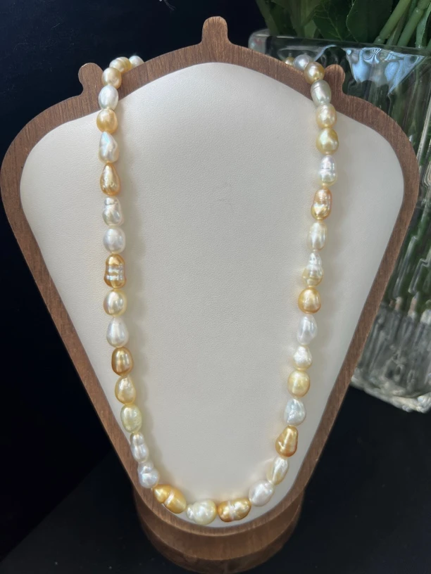 海水珍珠南洋金珠澳白混彩keshi珍珠项链无核珍珠成品项链（23）