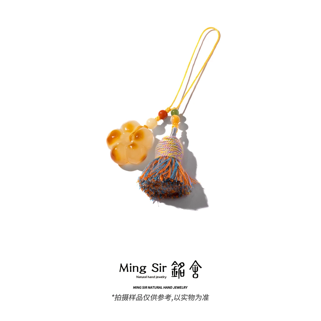 【铭舍 花花微瑕】天然俄料蜜蜡花朵彩色手机挂挂件设计款百搭手工