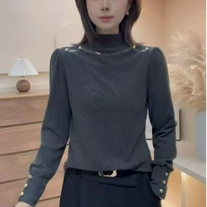 半高领秋冬女士双面慕丝绒T恤显瘦长袖内搭打底衫针织时尚小衫