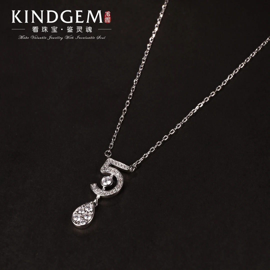 合金项链 优雅银色数字5镶嵌项链坠链（48cm）C-29516