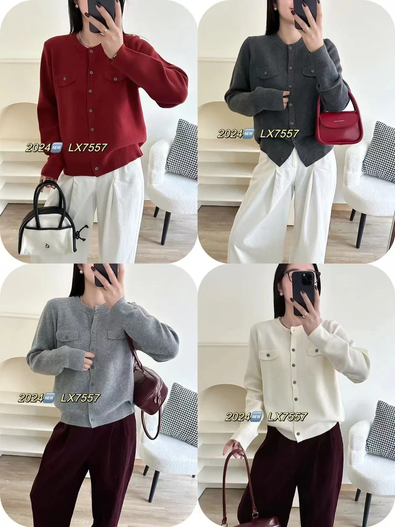 7557款假口袋开衫毛衣-X