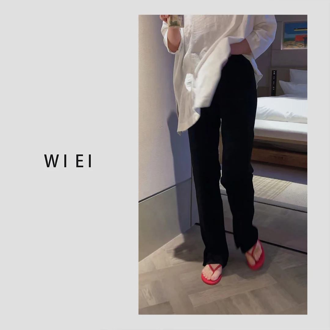 《WI EI》2.8M裤*三醋酸極简丝绒 垂感显瘦直筒微喇裤 23586