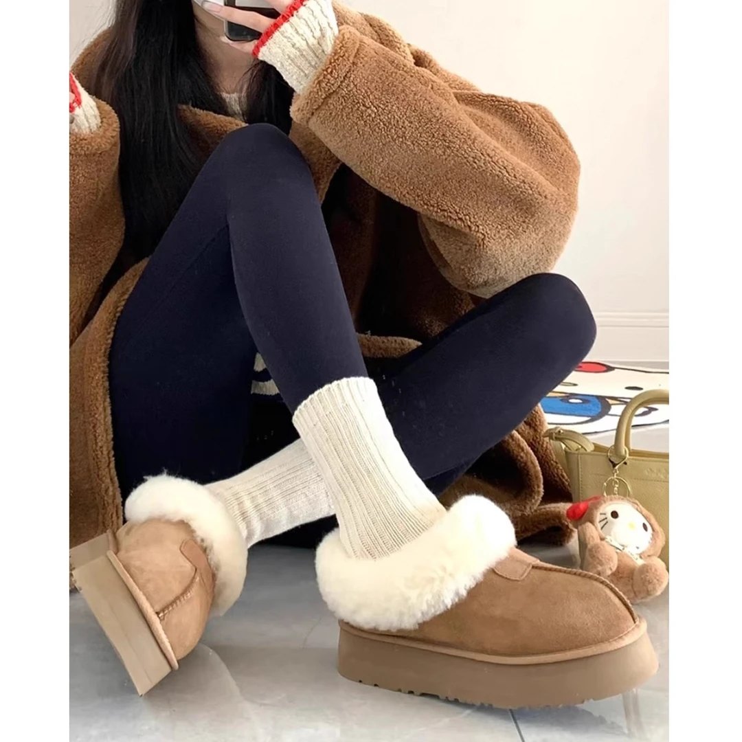 WANSSENY真皮羊毛雪地靴女冬季加绒加厚保暖棉靴厚底增高短筒靴子